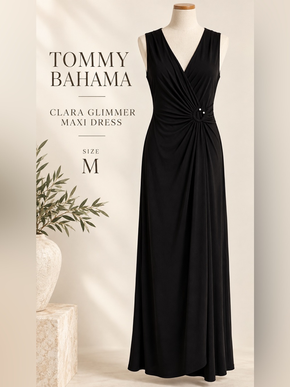 Tommy Bahama Clara Glimmer Black Sleeveless Maxi Dress Size M
